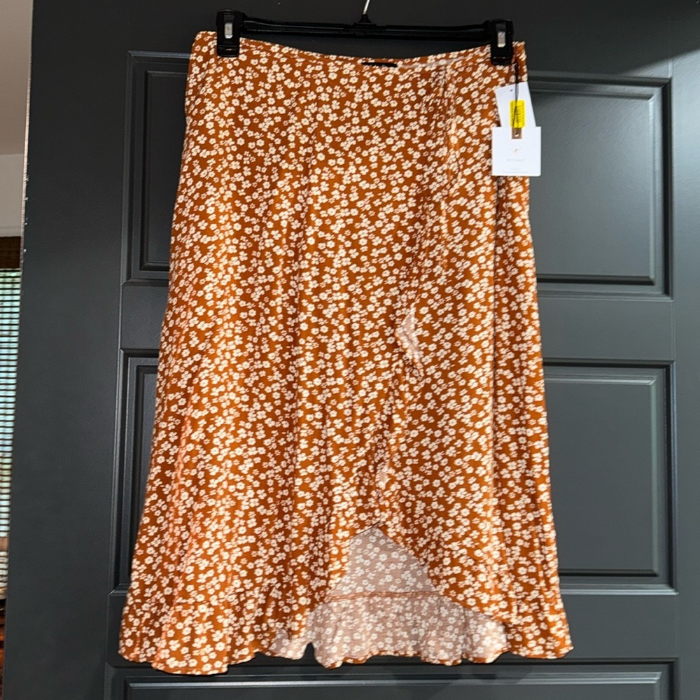 Rustic orange floral wrap skirt